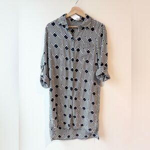 Diane von Furstenberg 100% Silk Geometric Pattern Shirt Dress